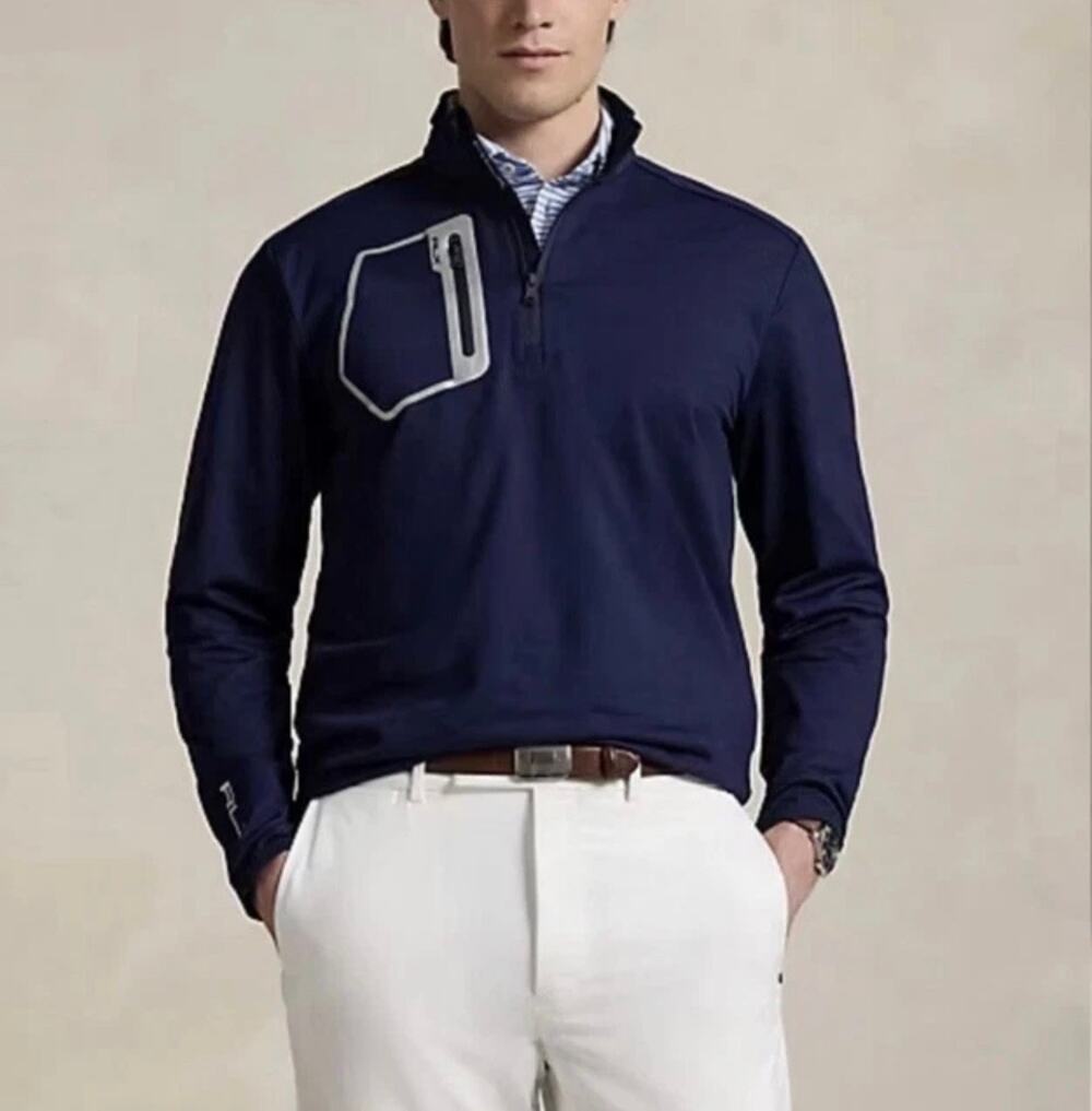Mens Size M RLX Ralph Lauren Jersey Performance Athletic 1/4 Zip Pullover Blue